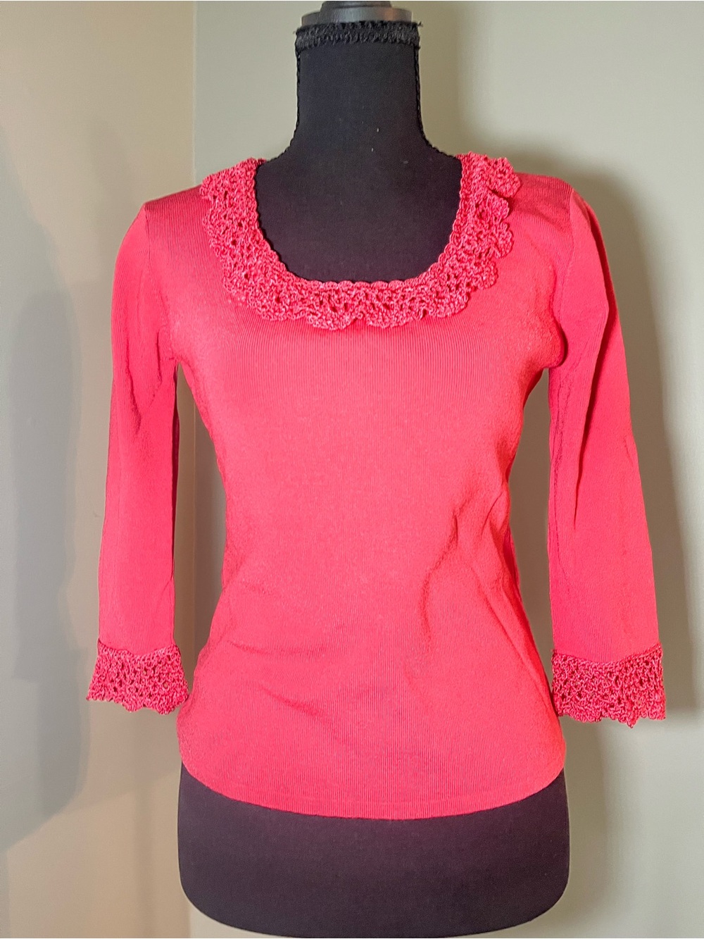 Crochet-Trim Scoop Neck - Pink